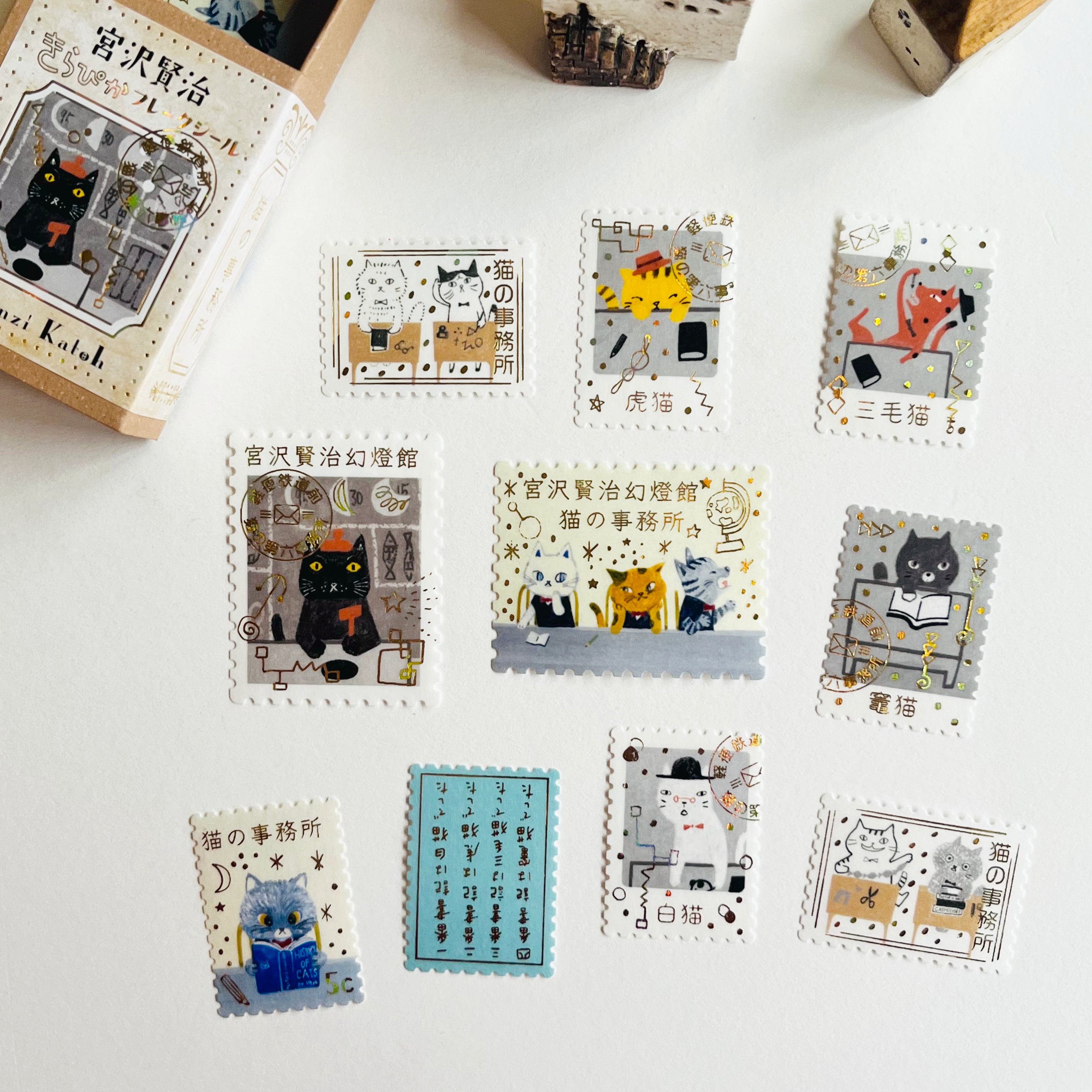KITTY GOODS COLLECTION VOL.7 シール・お詫び文付 Shinzi Katoh Match Box Style Gold Foil Sticker - Cat's Office