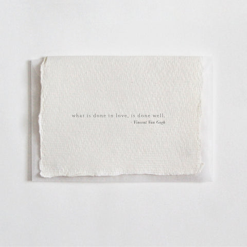 Belinda Love Lee Letterpress Mini Card - What is Done in Love