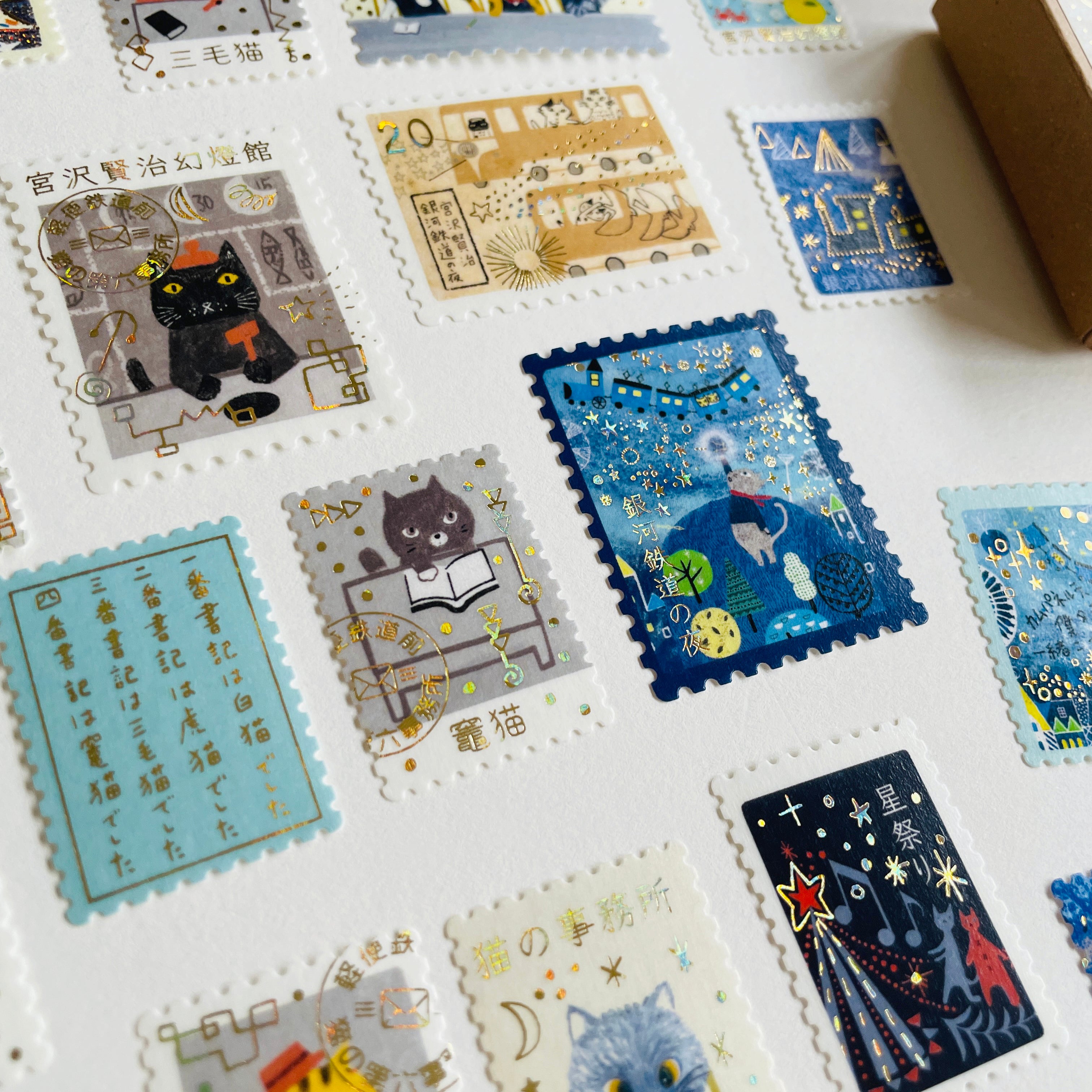 Shinzi Katoh Match Box Style Gold Foil Sticker - Cat's Office