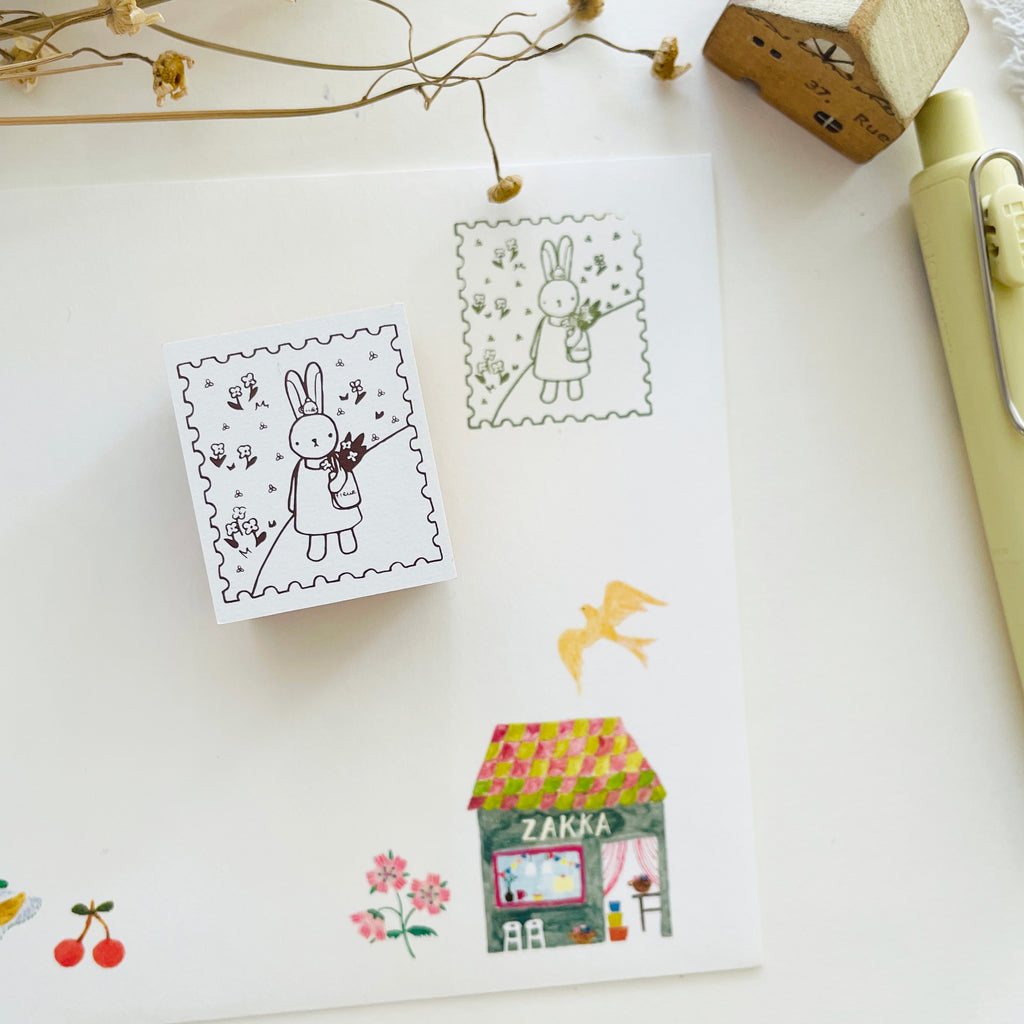 niconeco x Dana ate oatmeal Rubber Stamp - Bunny with Bouquet
