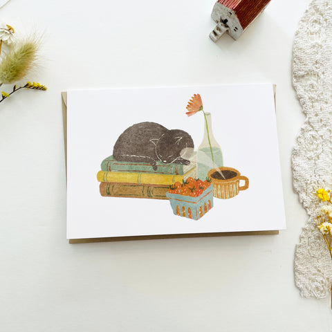 Justine Gilbuena Greeting Card - Literary Kitty