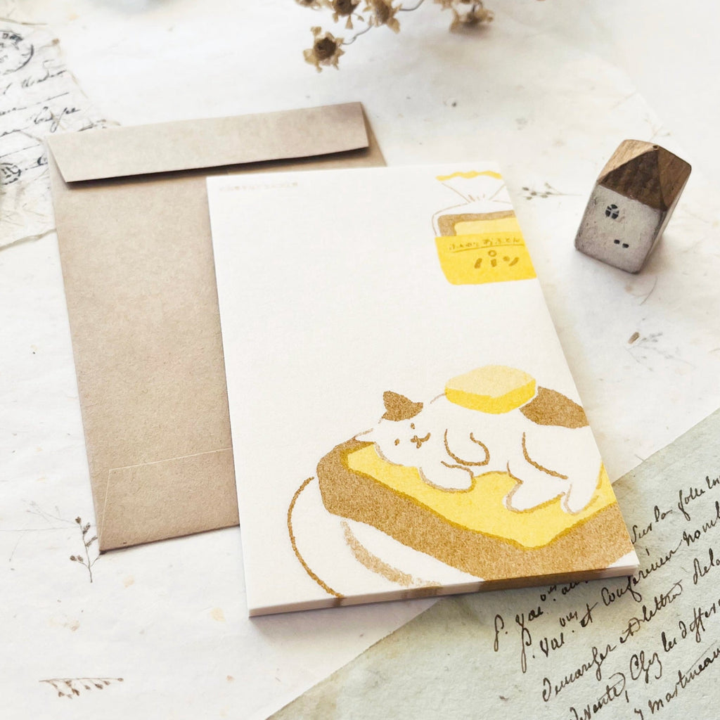 FURUKAWA PAPER Mino Paper Mini Letterpad - Neko Toast & Butter