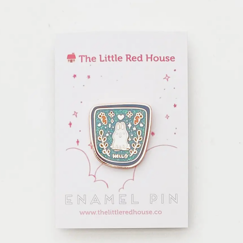 The Little Red House Speckle Enamel Pin - Hello Bunny