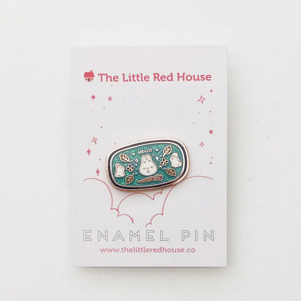 The Little Red House Speckle Enamel Pin - Spring Bunny Badge