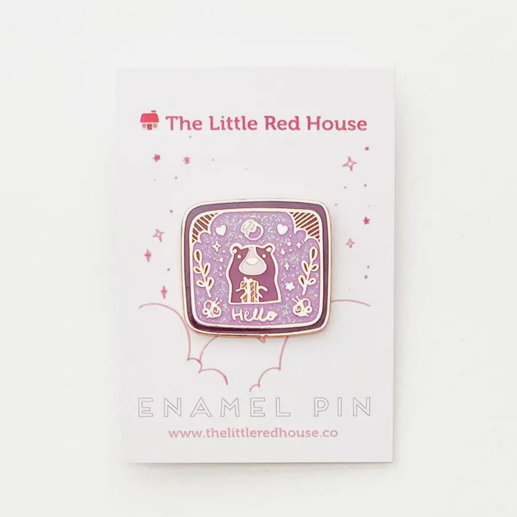 The Little Red House Speckle Enamel Pin - Bear Badge