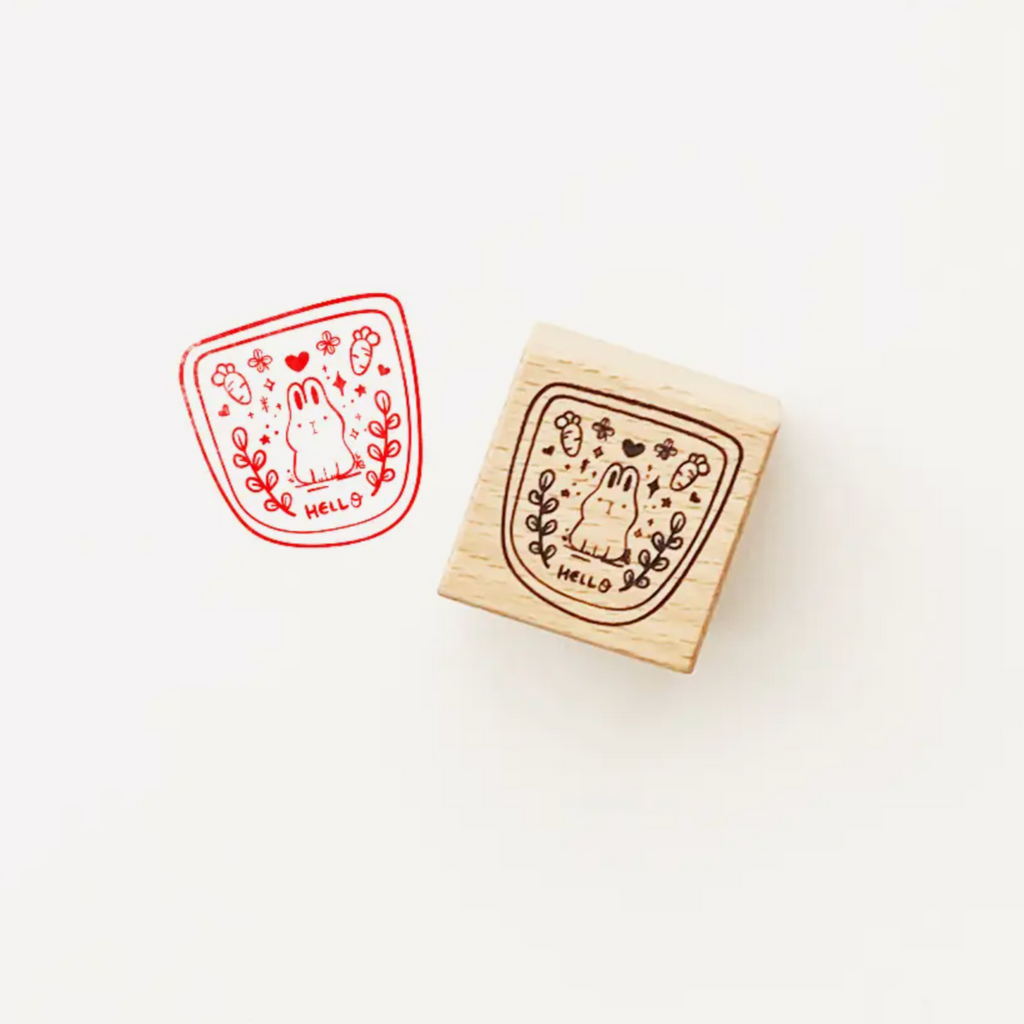 The Little Red House Stamp - Hello Bunny Badge