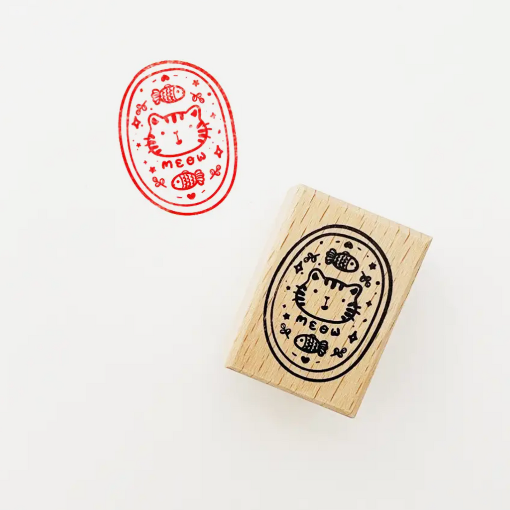 The Little Red House Stamp - Cat Badge Oval