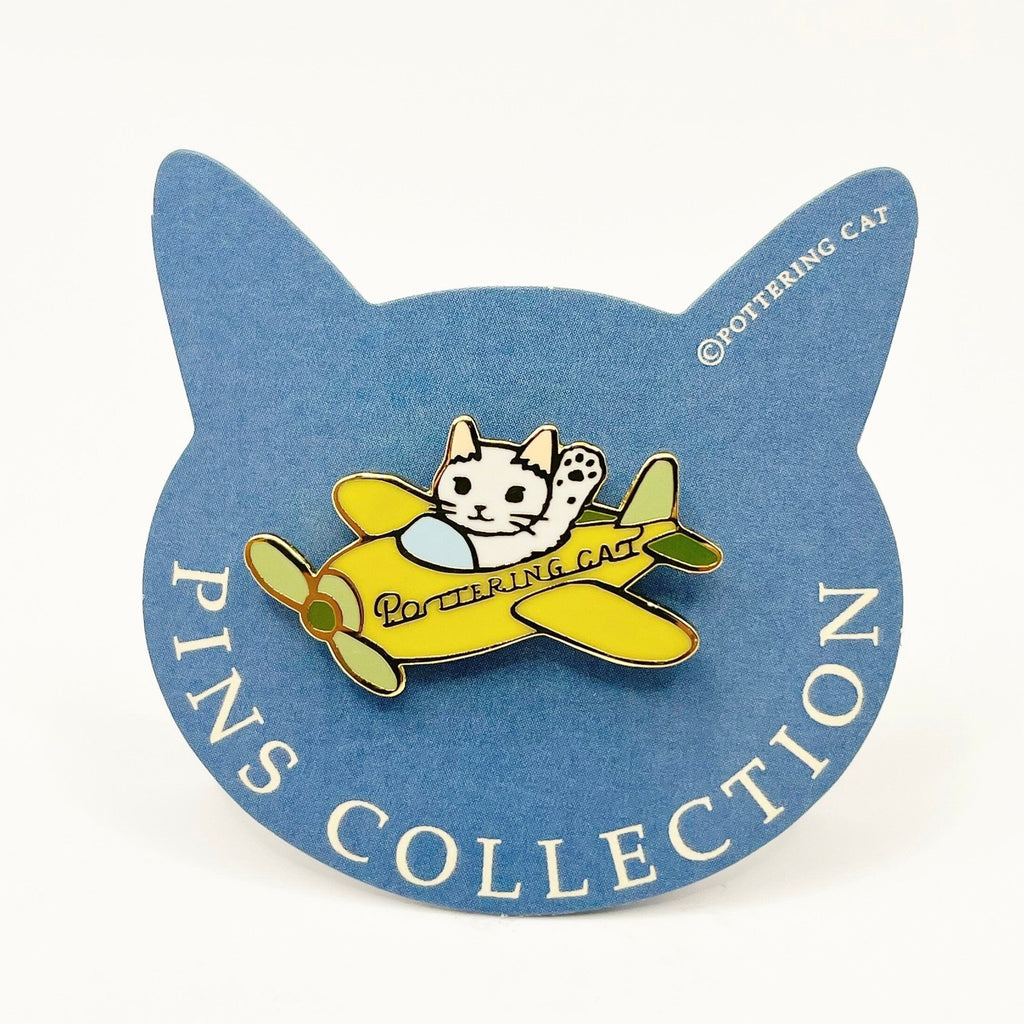Pottering Cat Enamel Pin - Airplane