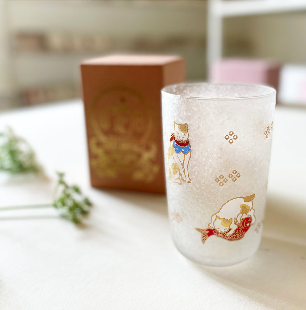 Japanese Ukiyo-e Lucky Animal Glass - Neko