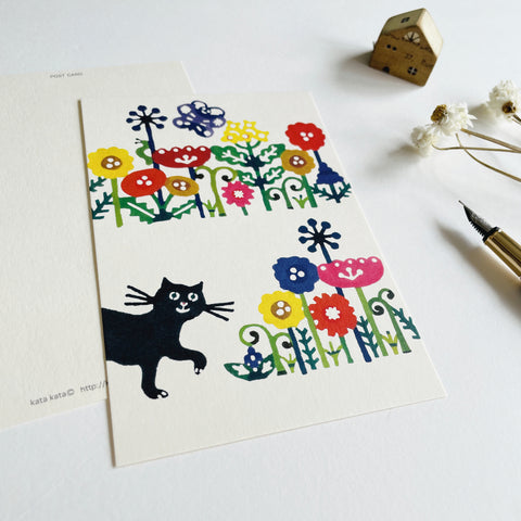 KATA KATA Katazome Print Postcard - Cat & Flower