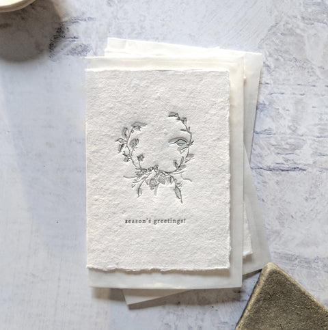 Belinda Love Lee Letterpress Mini Card - Season' Greetings Wreath
